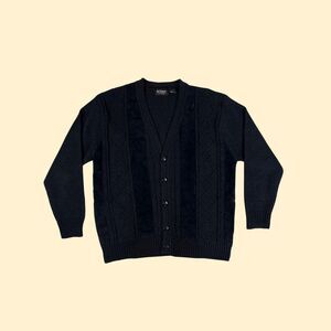 90s XL knit/faux suede cardigan, vintage button down black button down sweater